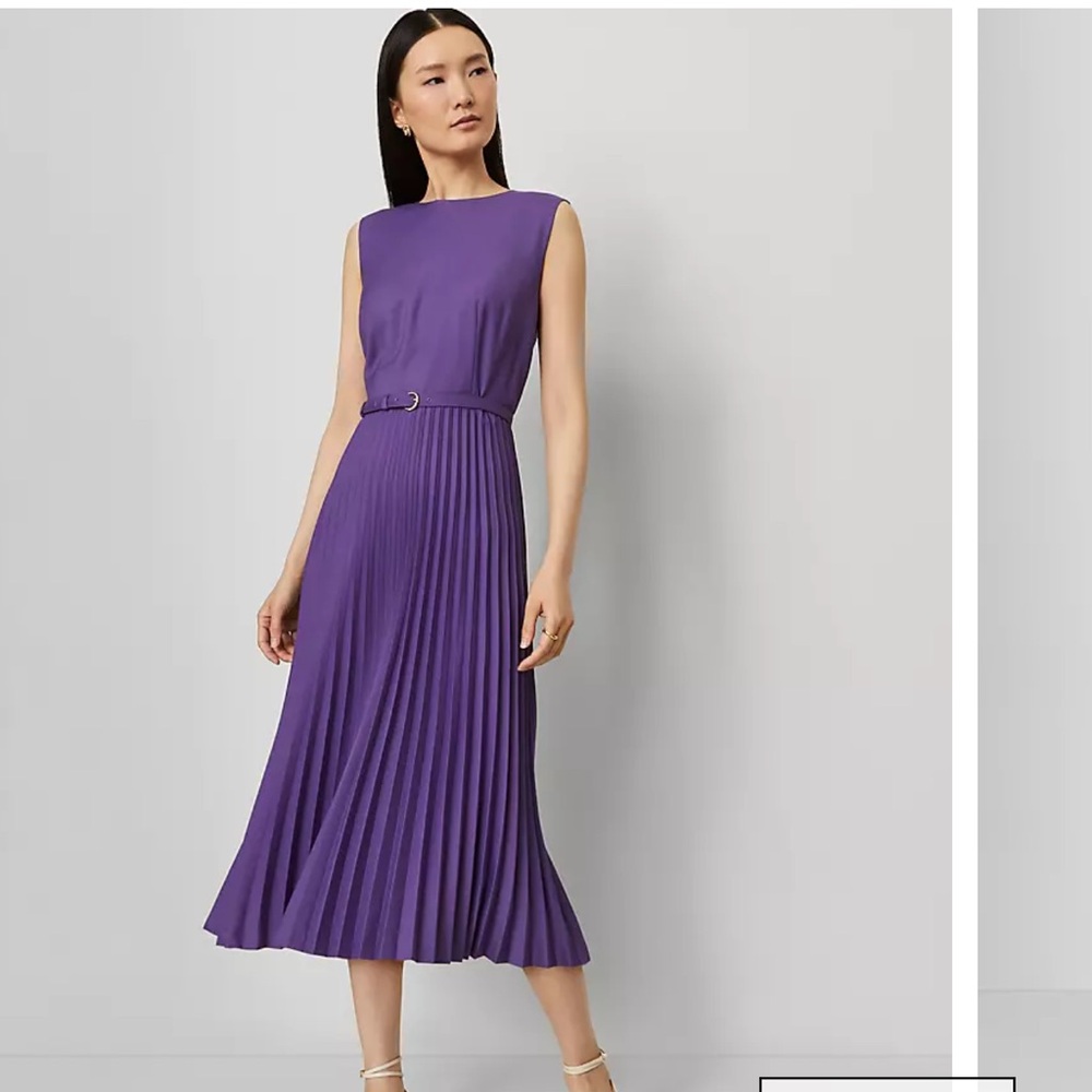 Ann Taylor - Petite Belted Pleated Midi Dress